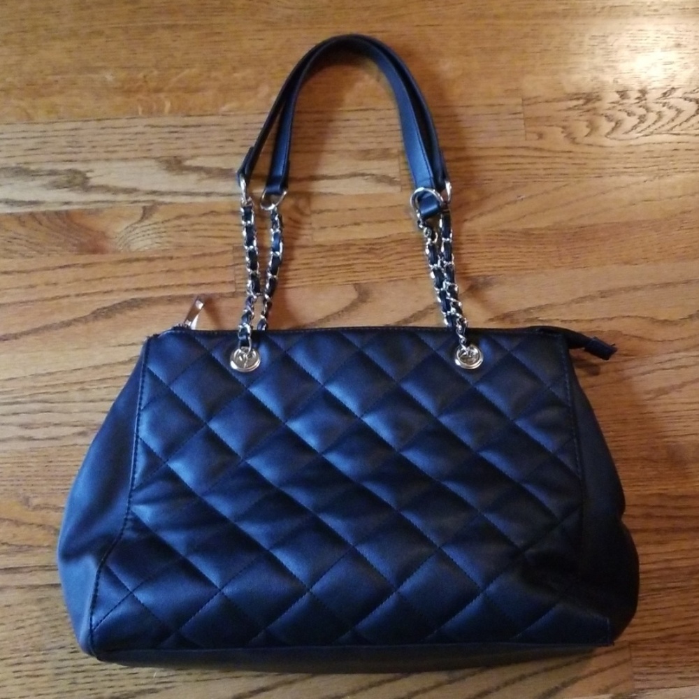 Black faux leather look a like Chanel Purse